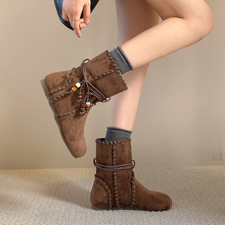 2026 Fall New Women Niche Vintage Tassel  Ankle Boots, Suede Invisible Heightening Slim-Fit Boots