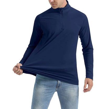 European And American Autumn And Winter Stand-Up Collar Half-Zip Long-Sleeved Sweatshirt For Men Outdoor Running Sports Quick-Drying Pure Color Fitness Breathable T-Shirt