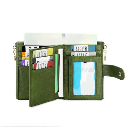 New Womens Retro Short Trifold Wallet With Dual Zippers And Multiple Card Slots