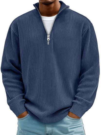Autumn And Winter New Men's Casual Stand-Up Collar Zipper Corduroy Long-Sleeved Men's Polo Shirt Sweatshirt