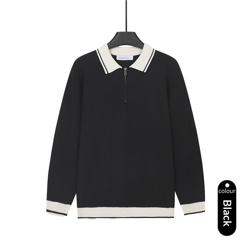 Mens Solid-Color Casual Top With Lapel And Half-Zip
