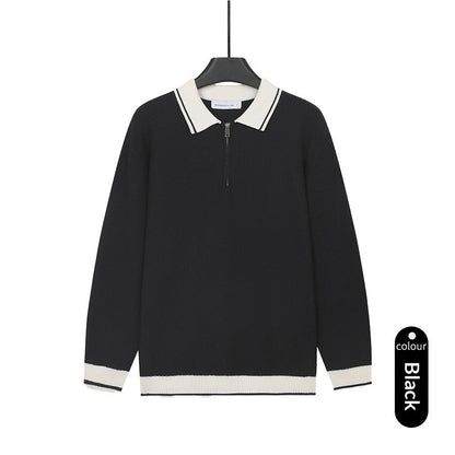 Mens Solid-Color Casual Top With Lapel And Half-Zip