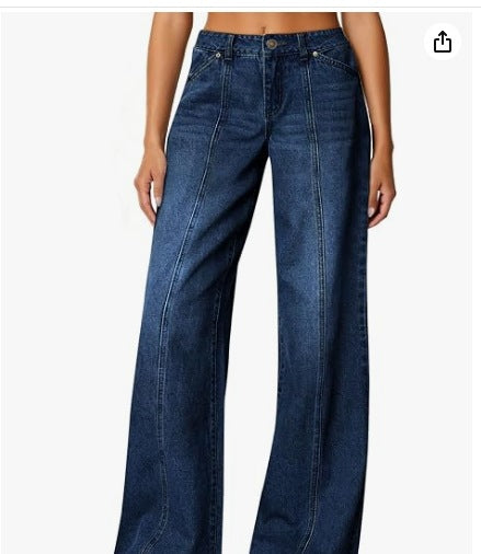 Womens Fashionable Casual Loose-Fit Denim Jeans