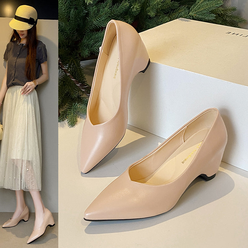 Pointed Toe Low Cut Pumps For Women 2026 Spring New Wedge Hidden Heel Simple Slip On Commute Work Shoes