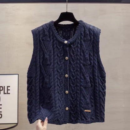 Womens Retro All-Match Buttoned Knitted Vest