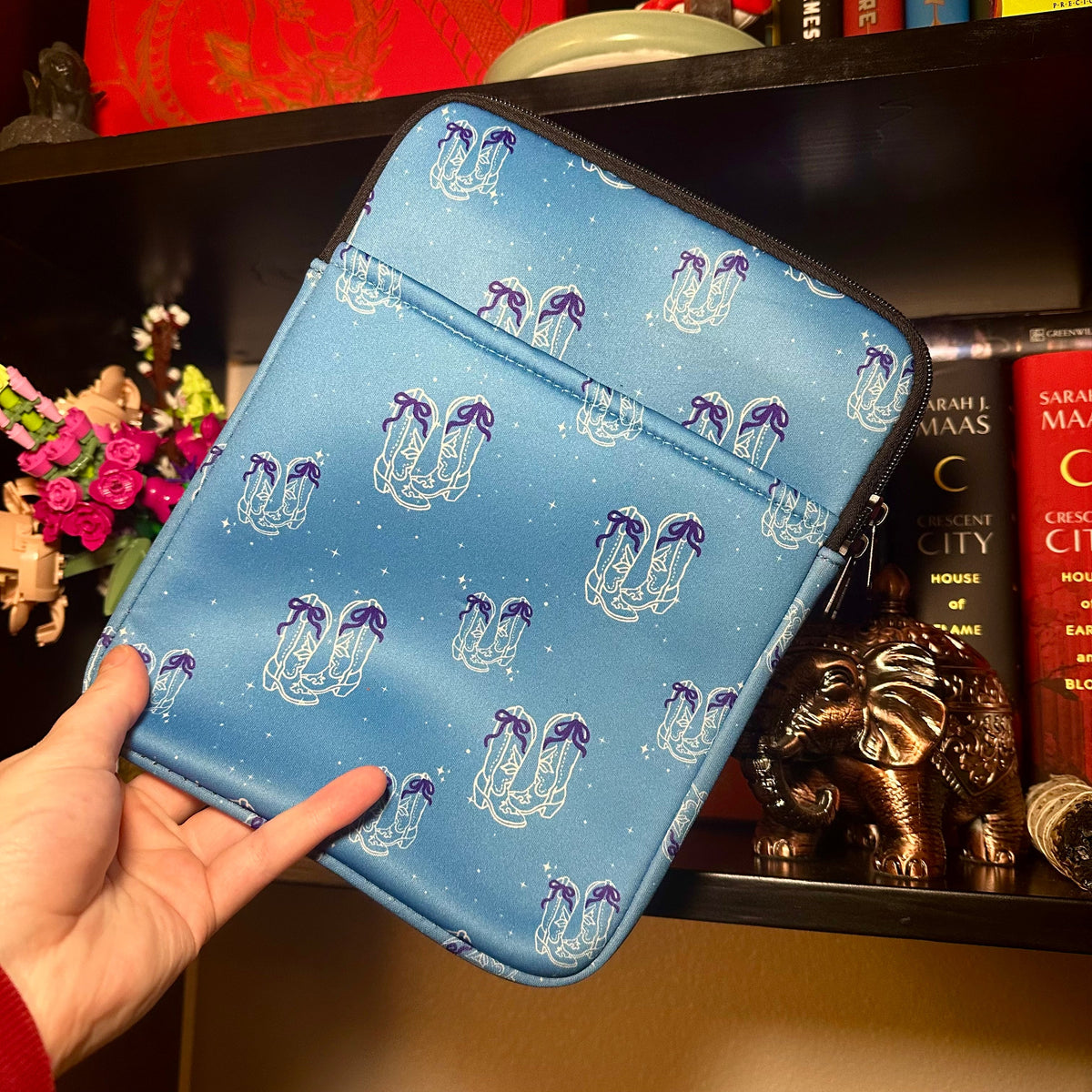 Book Sleeve | Tablet Sleeve | Blue Bow Boots Western Cover