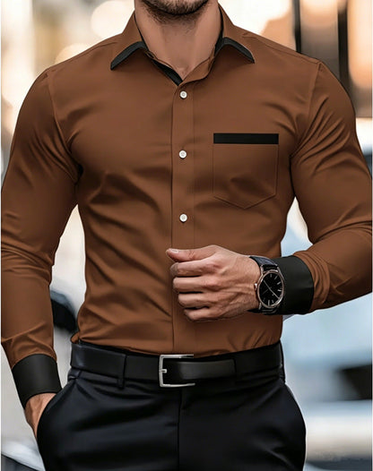 Mens Business-Casual Wrinkle-Free Contrast-Color Shirt