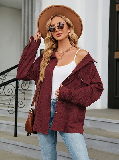 Women's Jackets Autumn And Winter Amazon Popular Women's Casual Fashion Solid Color Pocket Button Jacket
