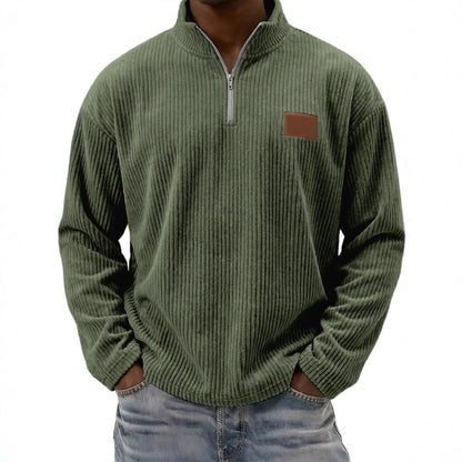 Mens Retro Corduroy Fashion Embroidered Pullover With A Stand-up Collar