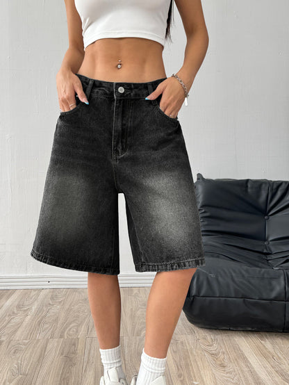Womens Loose-Fit Casual Wide-Leg Denim Shorts