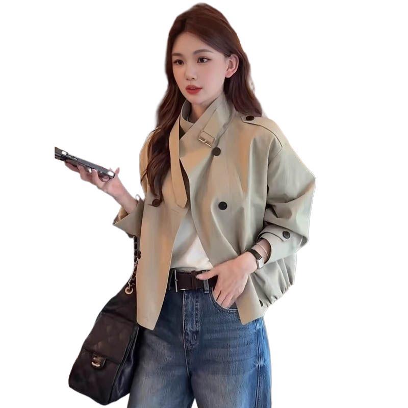 Designer-style Double-breasted Cropped Trench Coat
