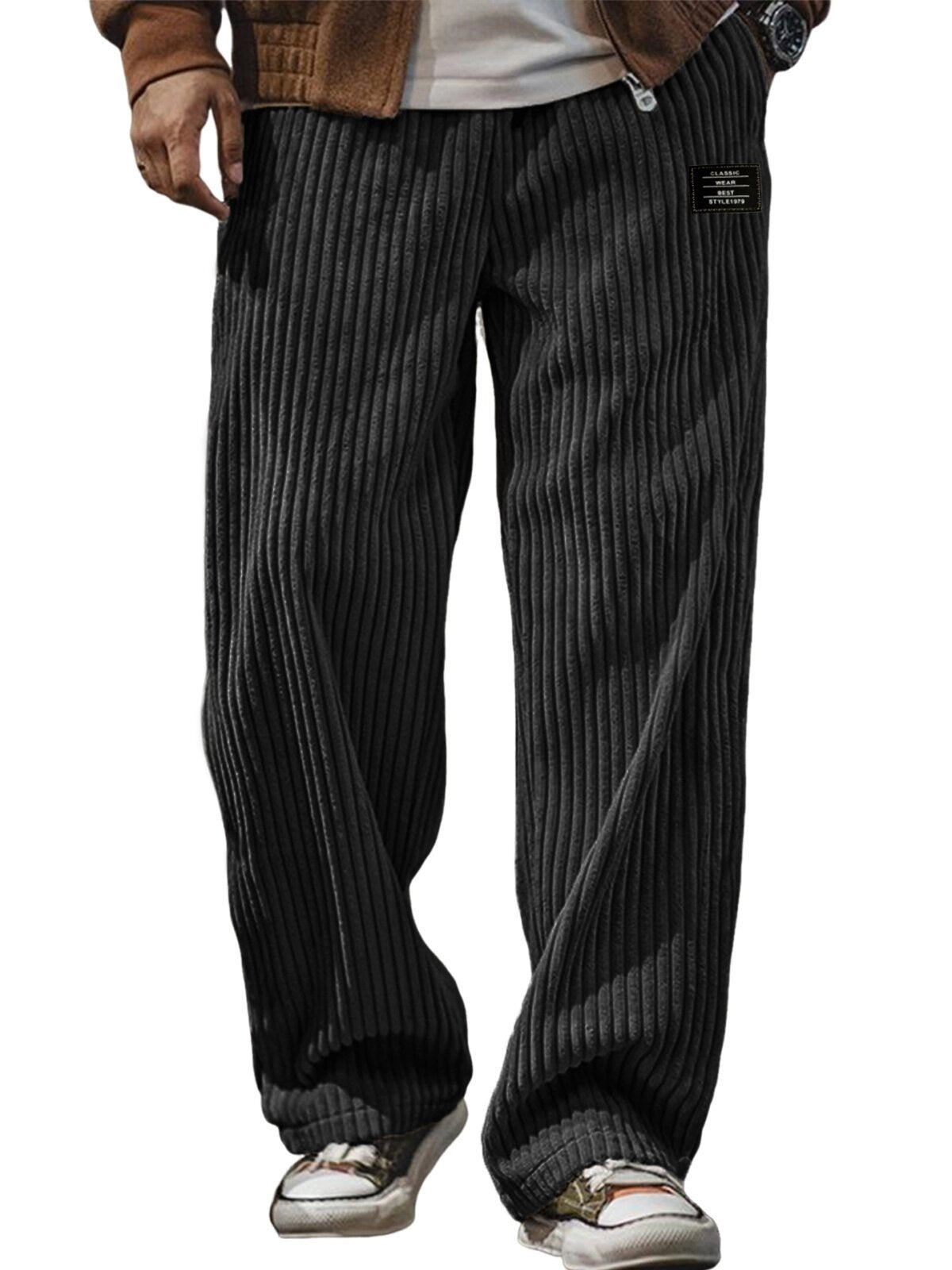 Pocket-embroidered Black-label Loose Straight-leg Casual Pants