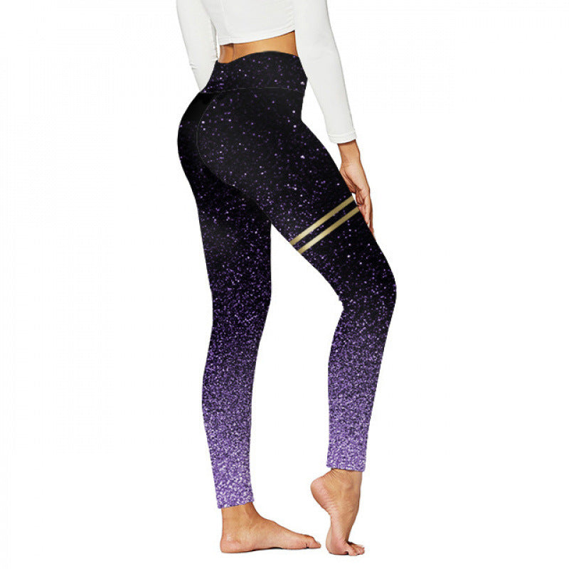 High-waisted Yoga Pants With Double-ring Gold-stamped Print