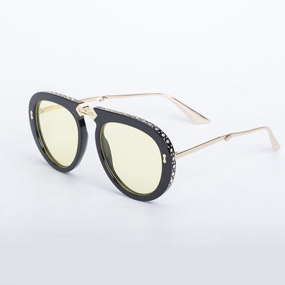 Diamond-Encrusted Foldable Sun Protection Sunglasses For Women, Fashionable Glasses, Internet Celebrity Style Sunglasses, Plain Aviator Glasses, Sunglasses