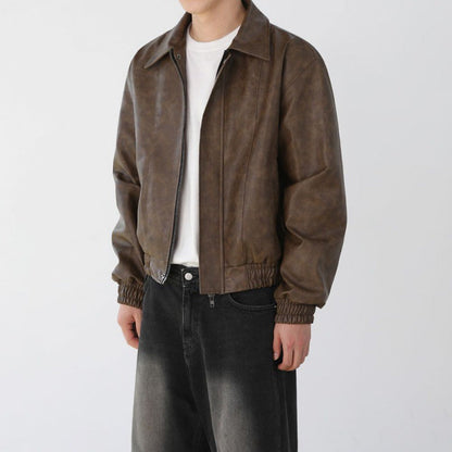 Men's Short Motorcycle Leather Jacket