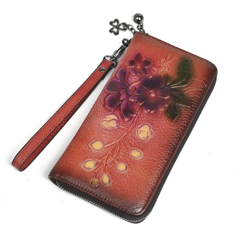 Vintage Zip-around Clutch Womens Long Leather Wallet