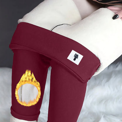 Womens High-Waisted Embroidered Cat Fleece-Lined Leggings