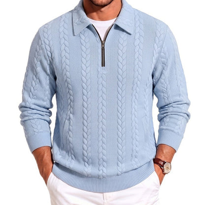 Mens Casual Simple Zippered Long-Sleeve Top