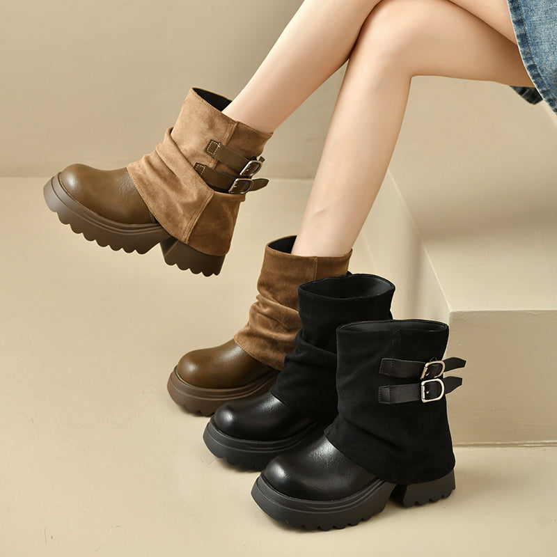 Women Platform Combat Boots 2026 Fall New Trending Slouchy Ankle Boots Maillard Trouser Boots Riding Boots