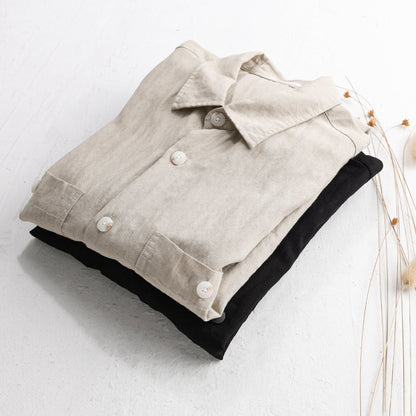 Mens Linen Long-sleeve Shirt Relaxed-fit Blouse