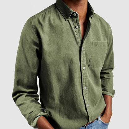 Cross-border Amazon Foreign Trade Europe And The United States Men's New Lapel Solid Color Shirt Men's Retro Long Sleeve Shirt