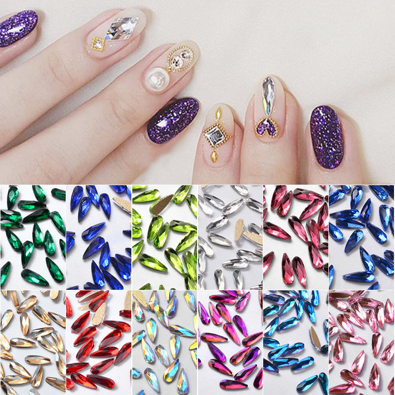 10Pcs Long Water Drop Rhinestone Nail Decor