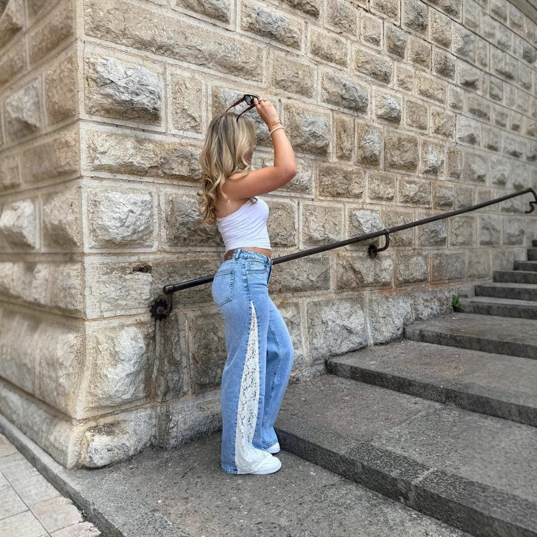 Stretch Lace Straight-leg Denim Jeans