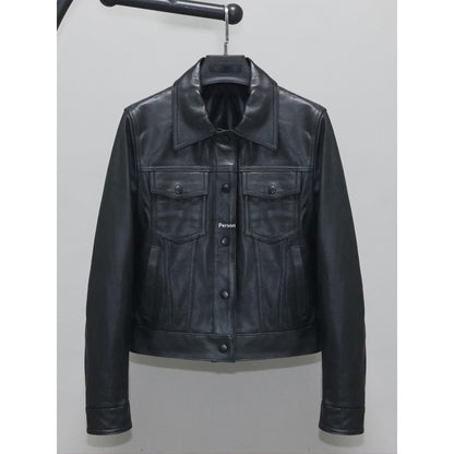 Womens Slim-fit Short Full-Grain Sheepskin Leather Jacket