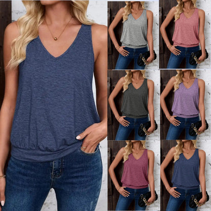 Women Summer Sleeveless V Neck Tank Top, Casual Solid Basic Vest Tops