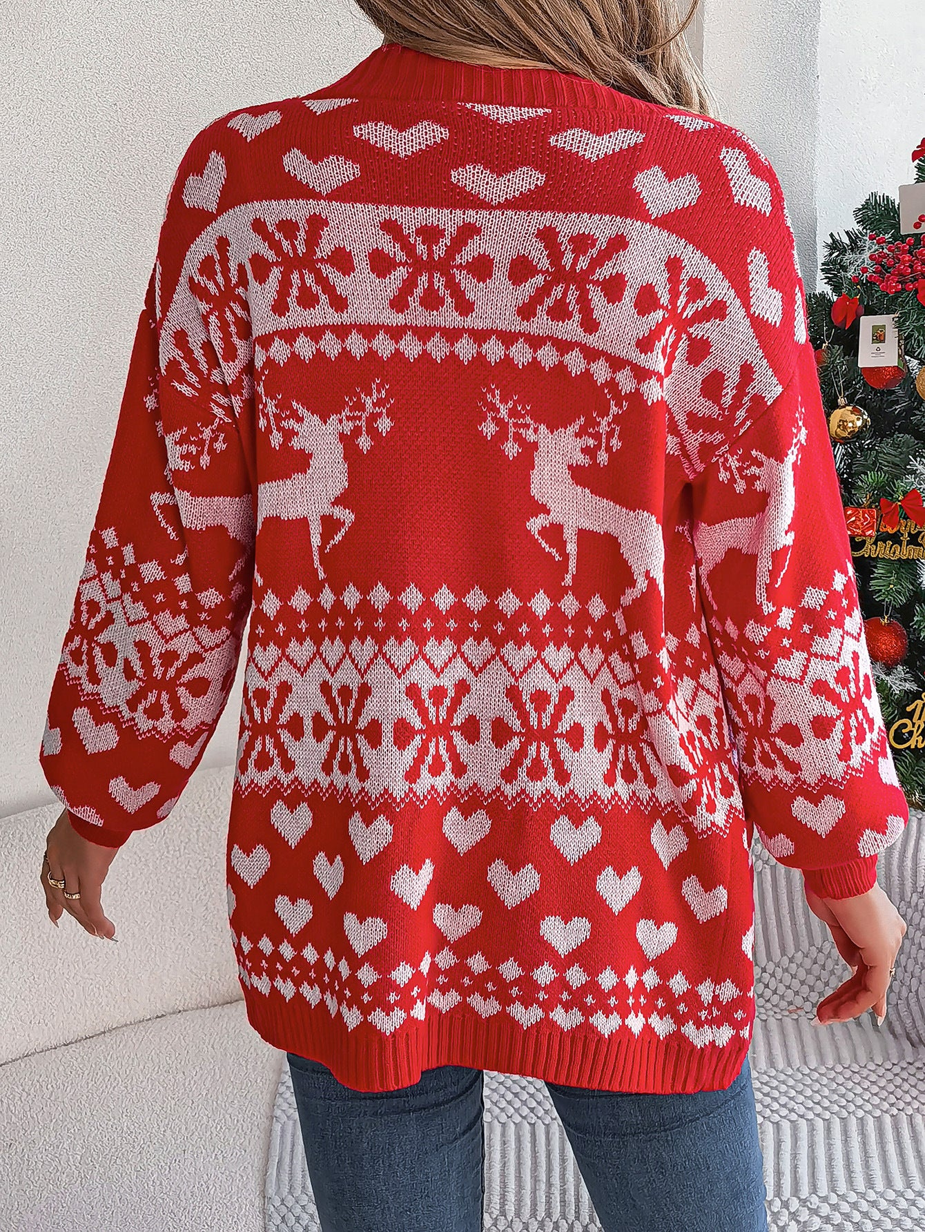 Women's Christmas Deer Print Cardigan Sweater