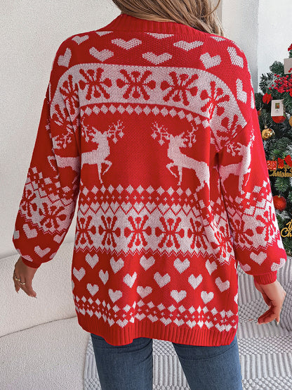 Women's Christmas Deer Print Cardigan Sweater