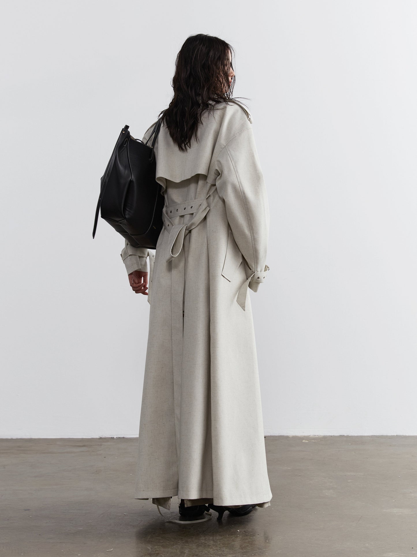 Lime-white Bandage-decorated Unisex Long Trench Coat