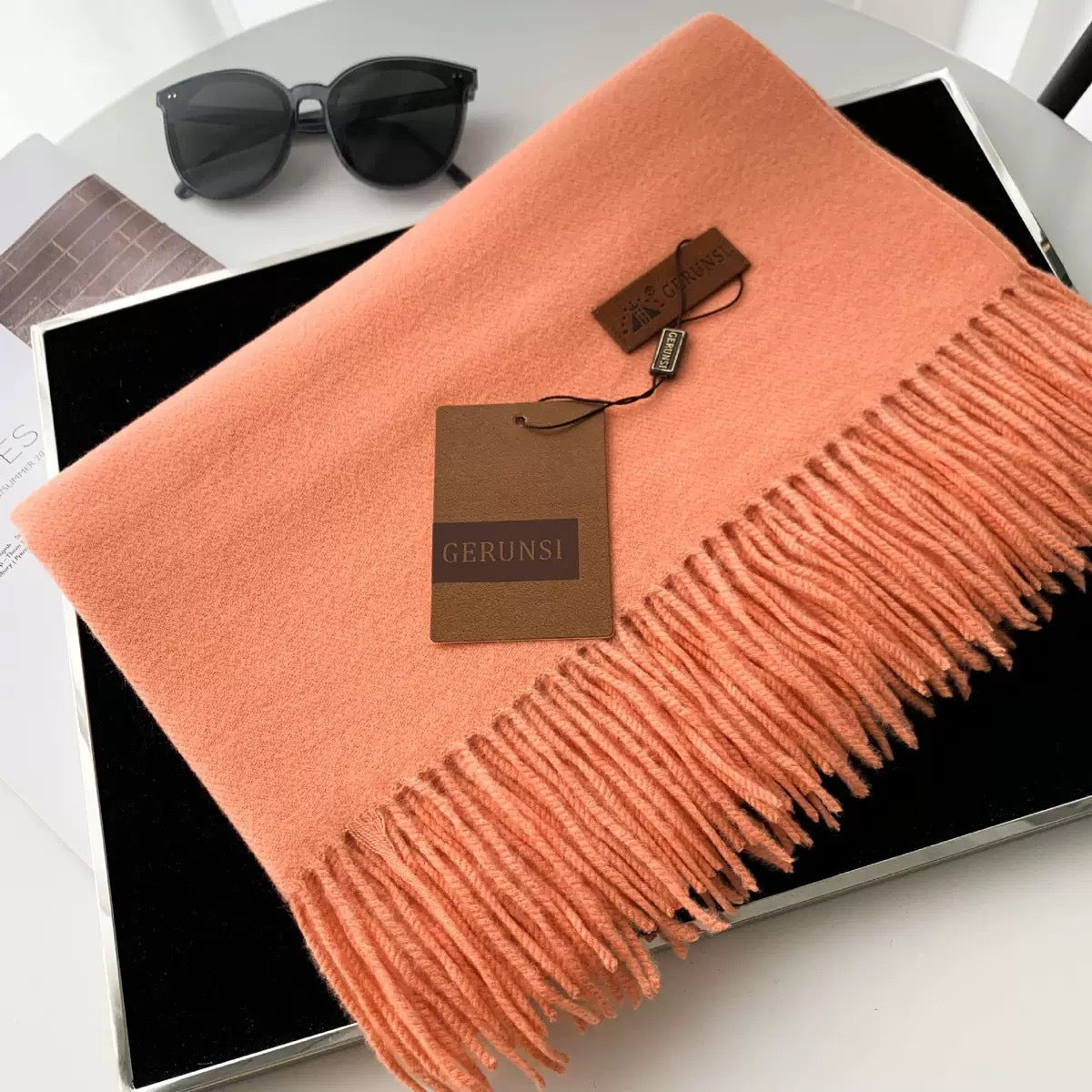 Womens Thickened Fashionable Solid-Color Tassel Scarf
