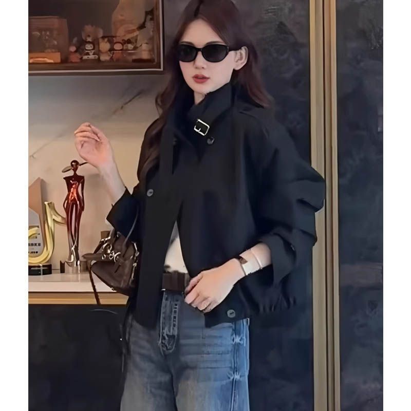 Designer-style Double-breasted Cropped Trench Coat