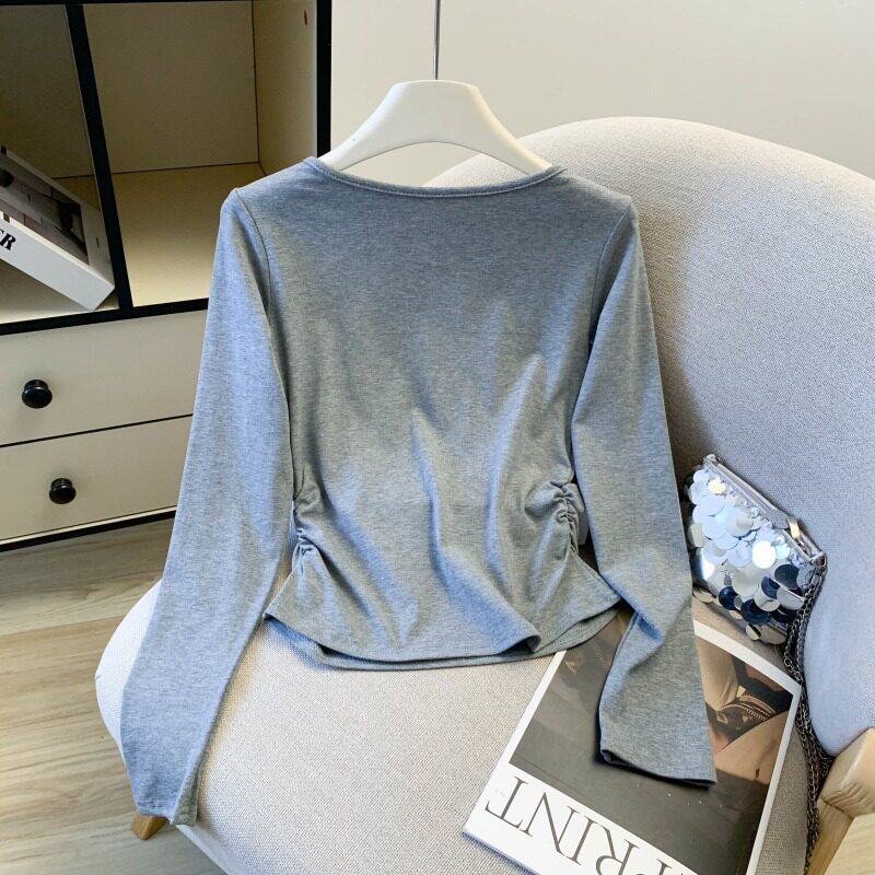 Lace Faux Two-piece Square-neck Long-sleeve T-shirt