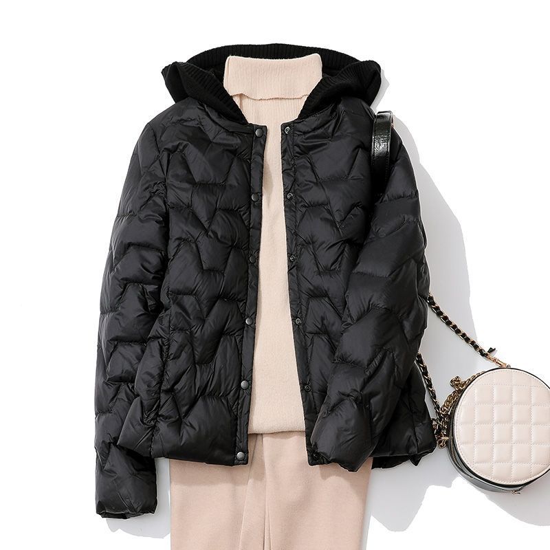 Womens Cropped Knit Beanie And Trendy V-neck Loose Down Jacket