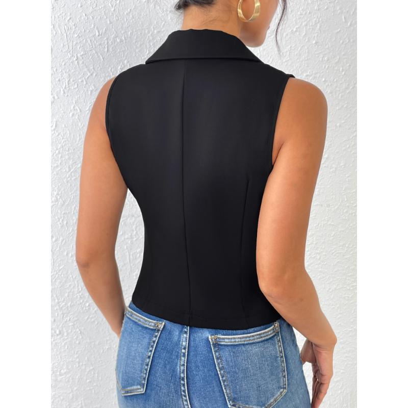 Solid Color Single Breasted Vest Elegant Slim Sleeves