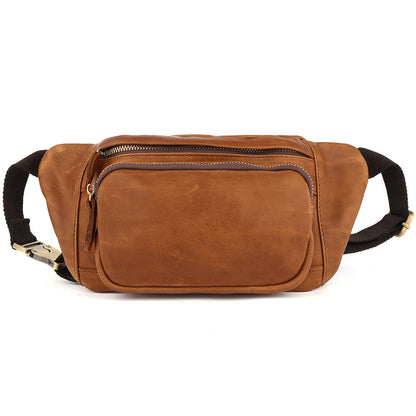 Simple Retro First-Layer Cowhide Mens Chest Bag