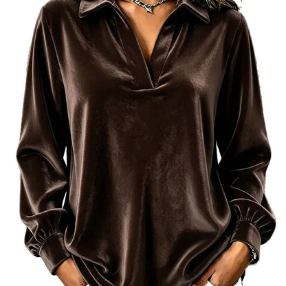 V-neck Long-sleeve Loose-fitting Womens Top