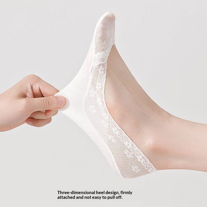 Womens Lace Invisible Socks Thin Breathable With Lace Trim To Prevent Slipping