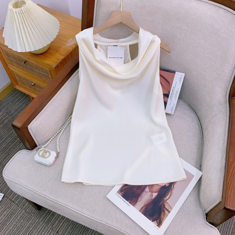 Double-sided Satin Lustrous Relaxed-fit Figure-flattering Halter Top