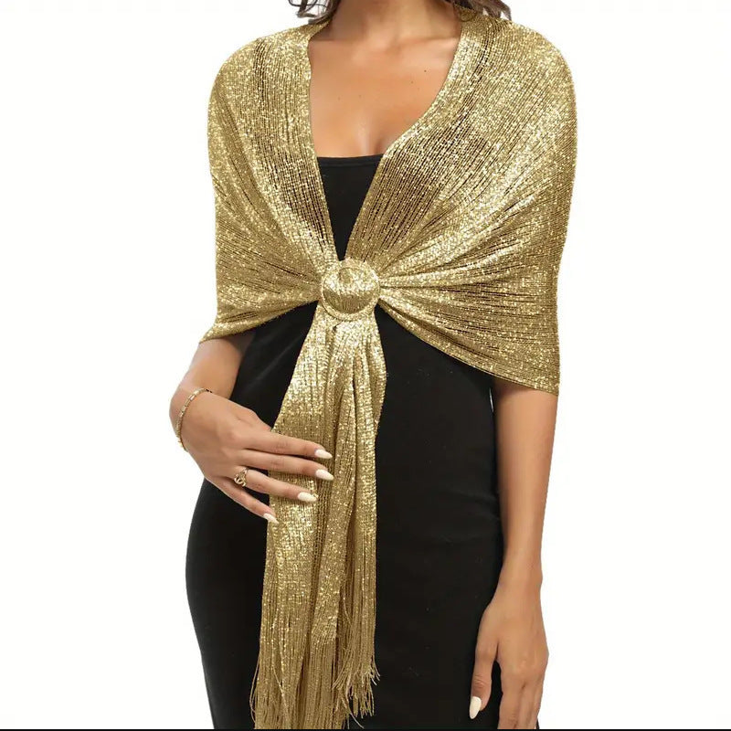 Gold And Silver Thread Flat Towel For Seaside Beach Outings