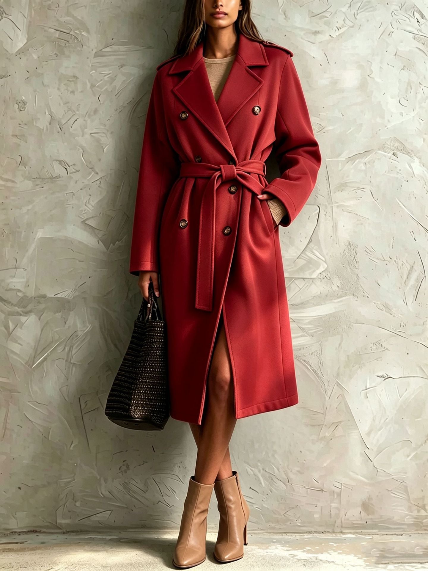 Double-breasted Belted Mid-length Wool Coat