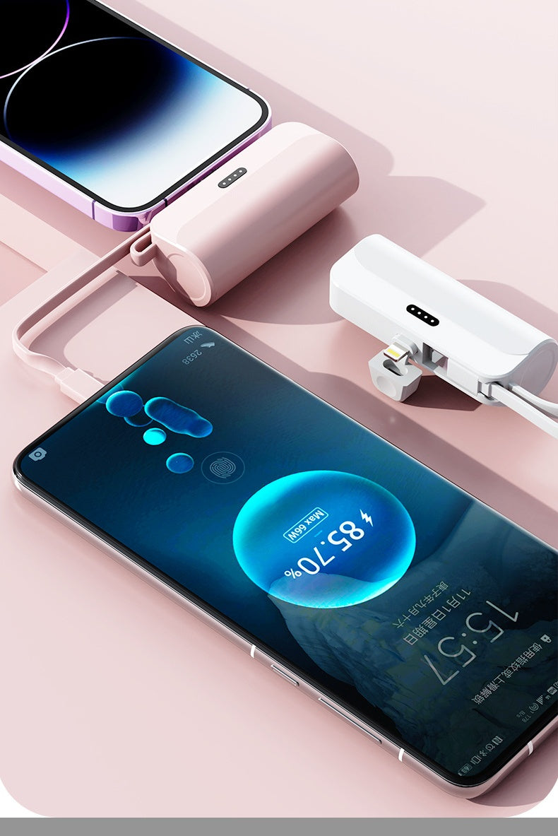 Mini Emergency Power Bank – 3300mAh Portable Charger with Built-In Cable