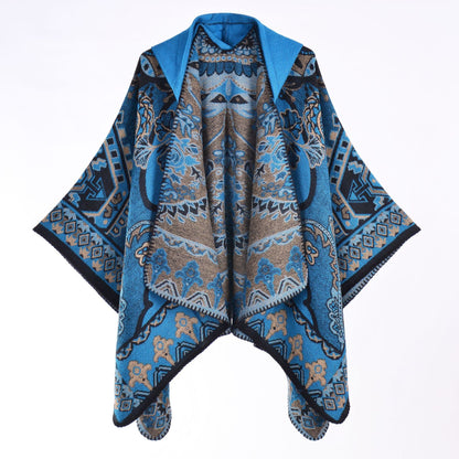 Floral Photography Knitted Hooded Cape