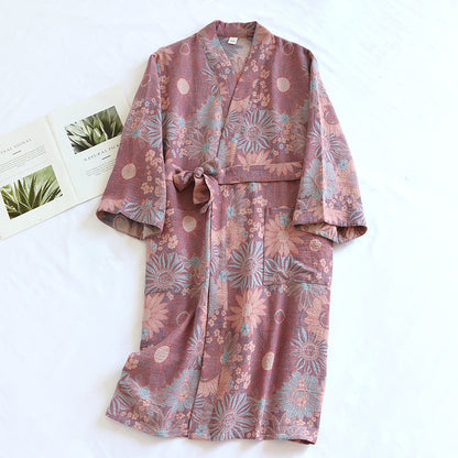 Couple Cotton Loose Lace Bathrobe Jacquard Pajamas