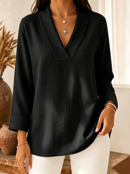 Womens Relaxed-fit Three-quarter-sleeve V-neck Blouse