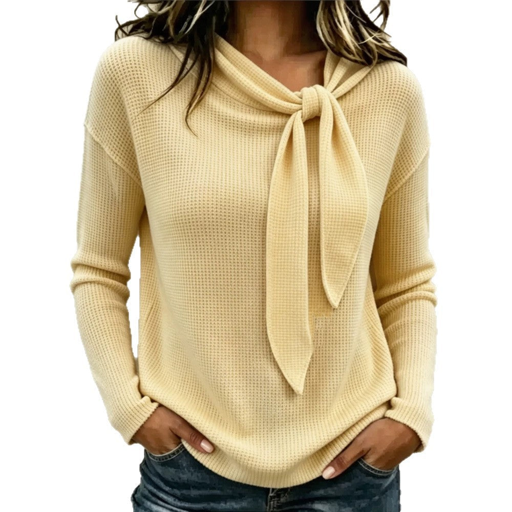 Knitted Bow-Knot Womens Long-Sleeve T-Shirt