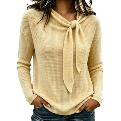 Knitted Bow-Knot Womens Long-Sleeve T-Shirt