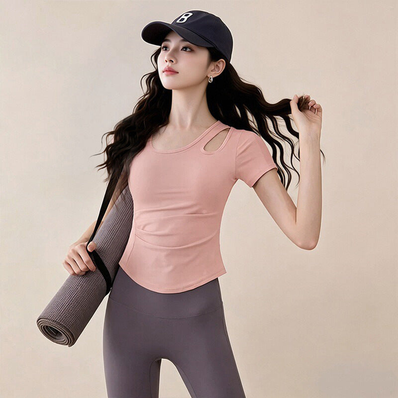 Womens Short-sleeve Workout Top Cropped Style Waist-cinching And Slimming